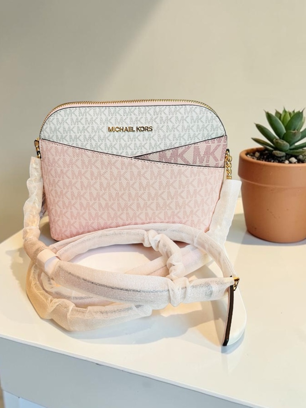 Michael Kors Jet Set Travel Powder Blush Pink Multi Medium Dome Crossbody (NWT) - Picture 12 of 13